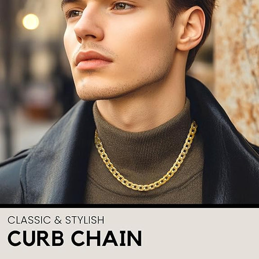 Gold Chain for Men - 925 Sterling Silver Gold Plated Necklace for Men Solid Diamond-Cut 5mm Curb Cuban Link Chain Italian Mens Gold Chain with Lobster Clasp - Made in Italy 20 inches