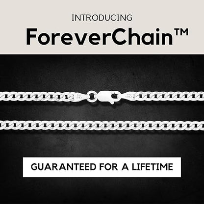 KISPER 925 Sterling Silver chain for men - Diamond Cut 3.5mm Flat Curb Cuban Link Chain Necklace with Lobster Clasp Made in Italy - 24 inch silver chain for men