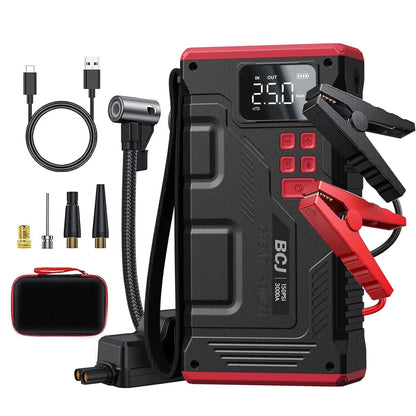 Car Battery Jump Starter 3000A Peak 150PSI Compressor,Portable Jump Box Battery Charger 12V Jumper Cables for 9.0L Gas/8.5L Diesel