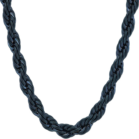 7mm Rope Chain Necklace 24k Real Gold Plated for Men(24 inches- Black )