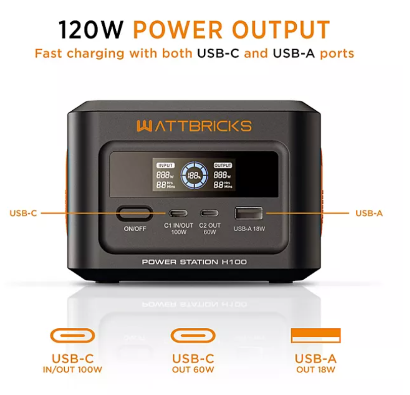 Wattbricks Energy 120-Watt Peak With 99.2Whr Portable Power Station