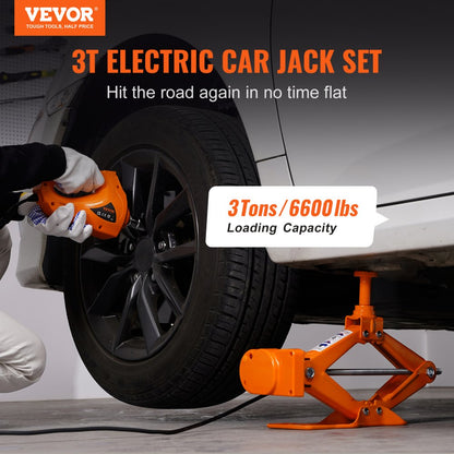 Electric Car Jack, 3 Tons /6600 lbs Scissor Jack with Electric Impact Wrench