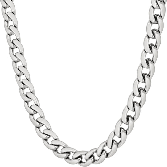 7mm Polished Cuban Link Chain Necklace for Men 24k Gold Plated (16 inches White Gold)