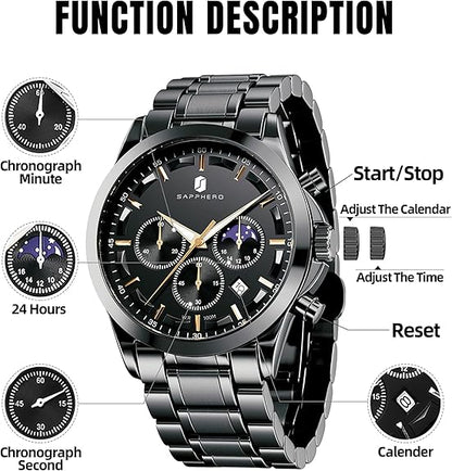 Men Analog Watch Waterproof Watch Quartz Chronograph Date Display Stainless Steel Mens Wrist Watches Casual Business Gifts for Men Fashion Designer Mens Dress Watch